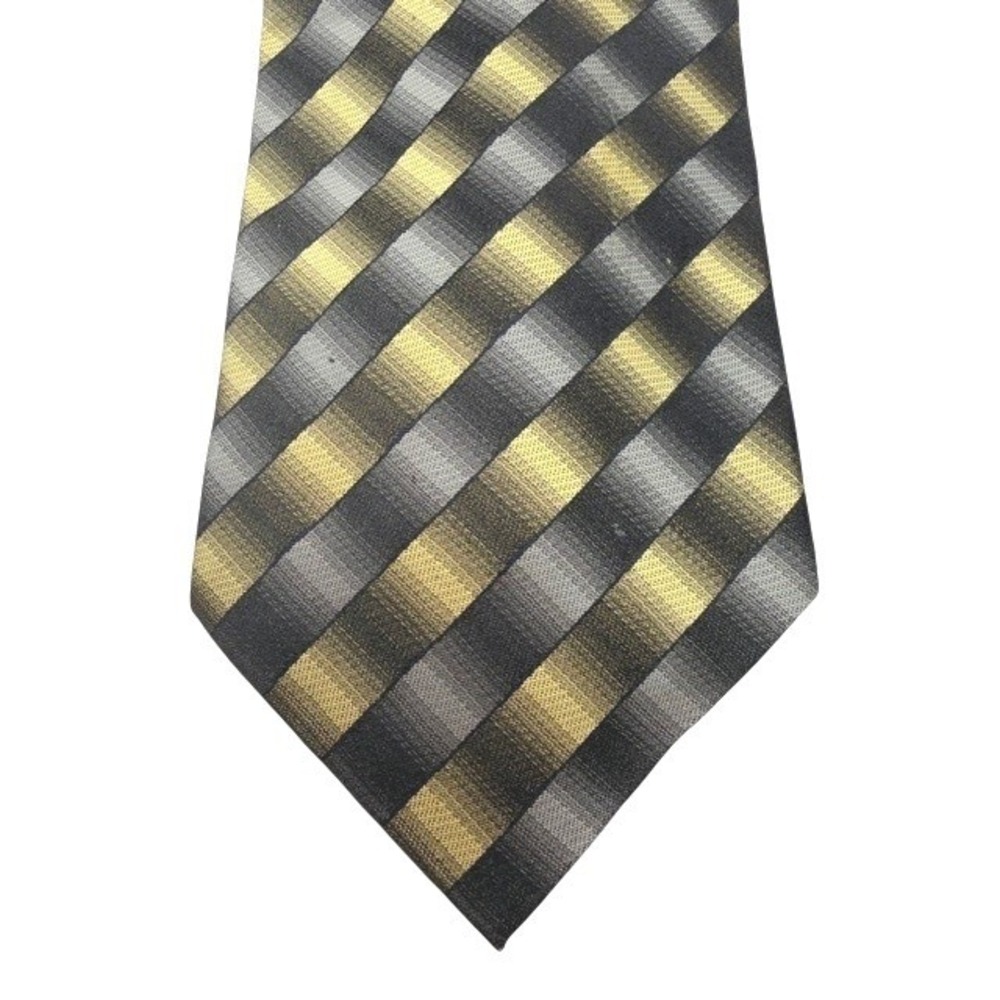 Roberto Villini Collezione Mens Silk Tie Gold Grey Black Diagonal Stripe